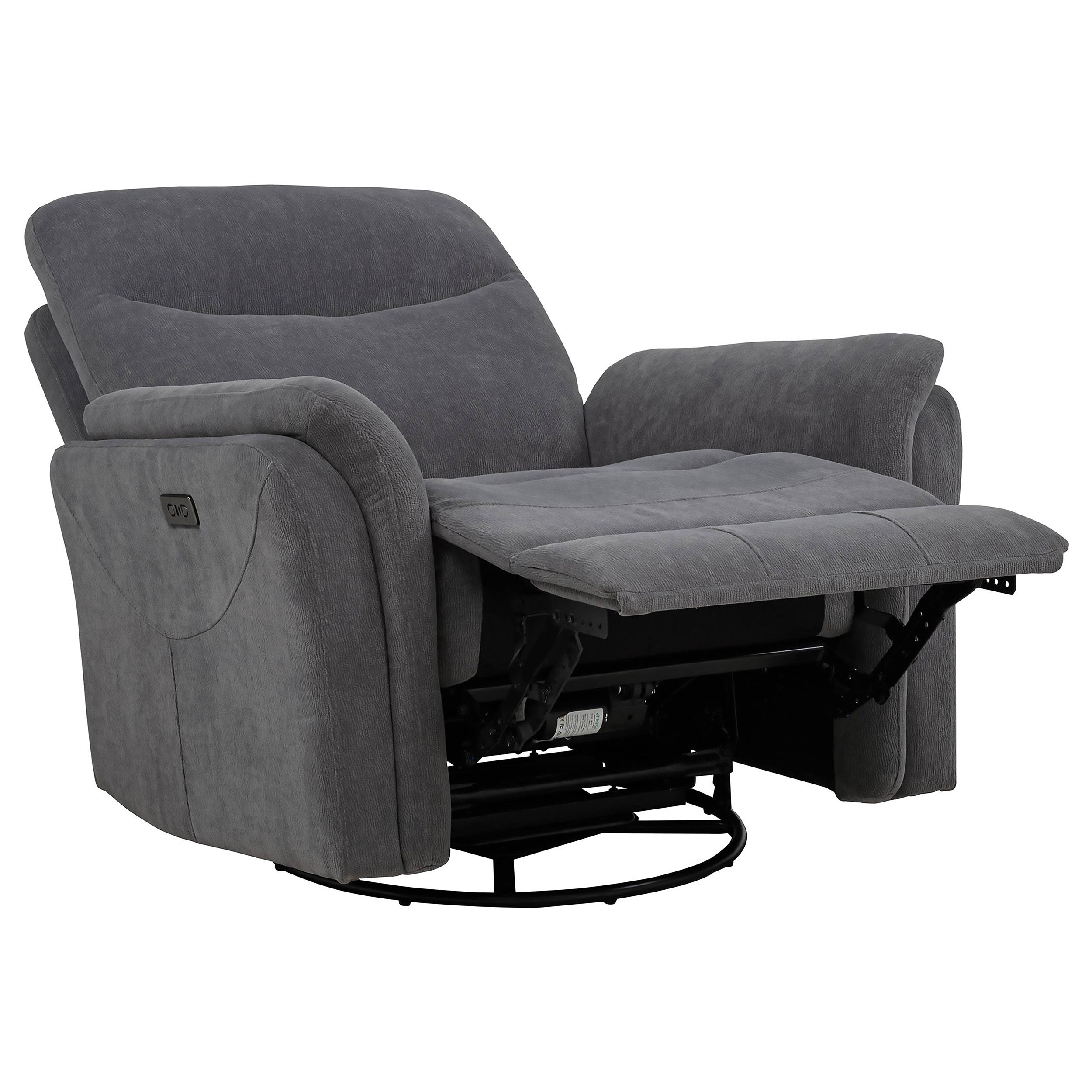 Adler Upholstered Power Swivel Glider Recliner Charcoal Grey — view 5