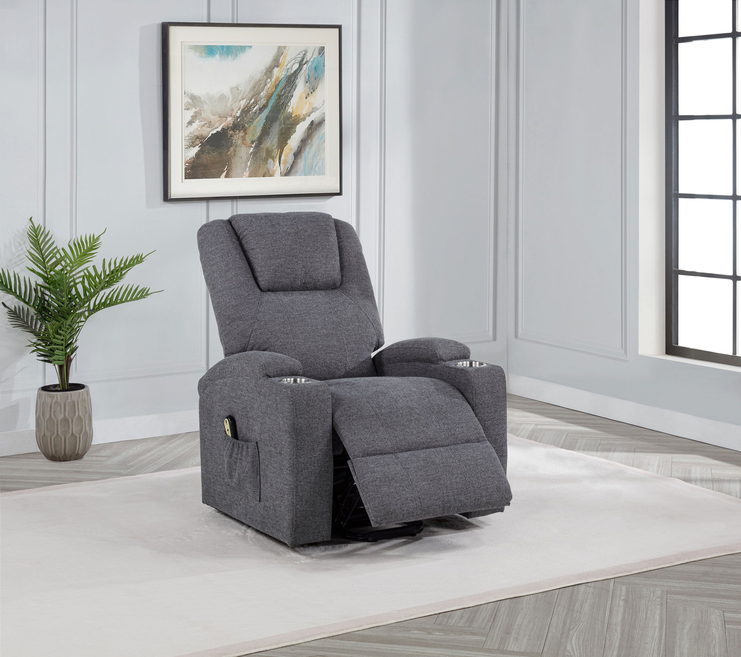 Louie Chenille Upholstered Power Lift Massage Chair Grey — view 3