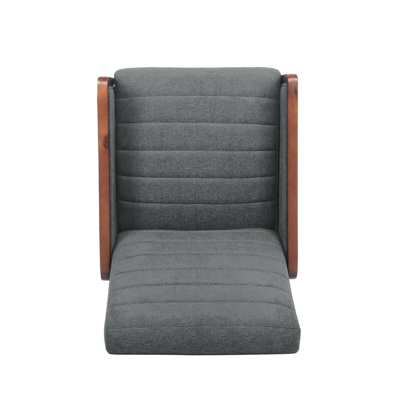 Mendota - Mid Century Modern Fabric Channel Stitch Wood Pushback Recliner - Gray