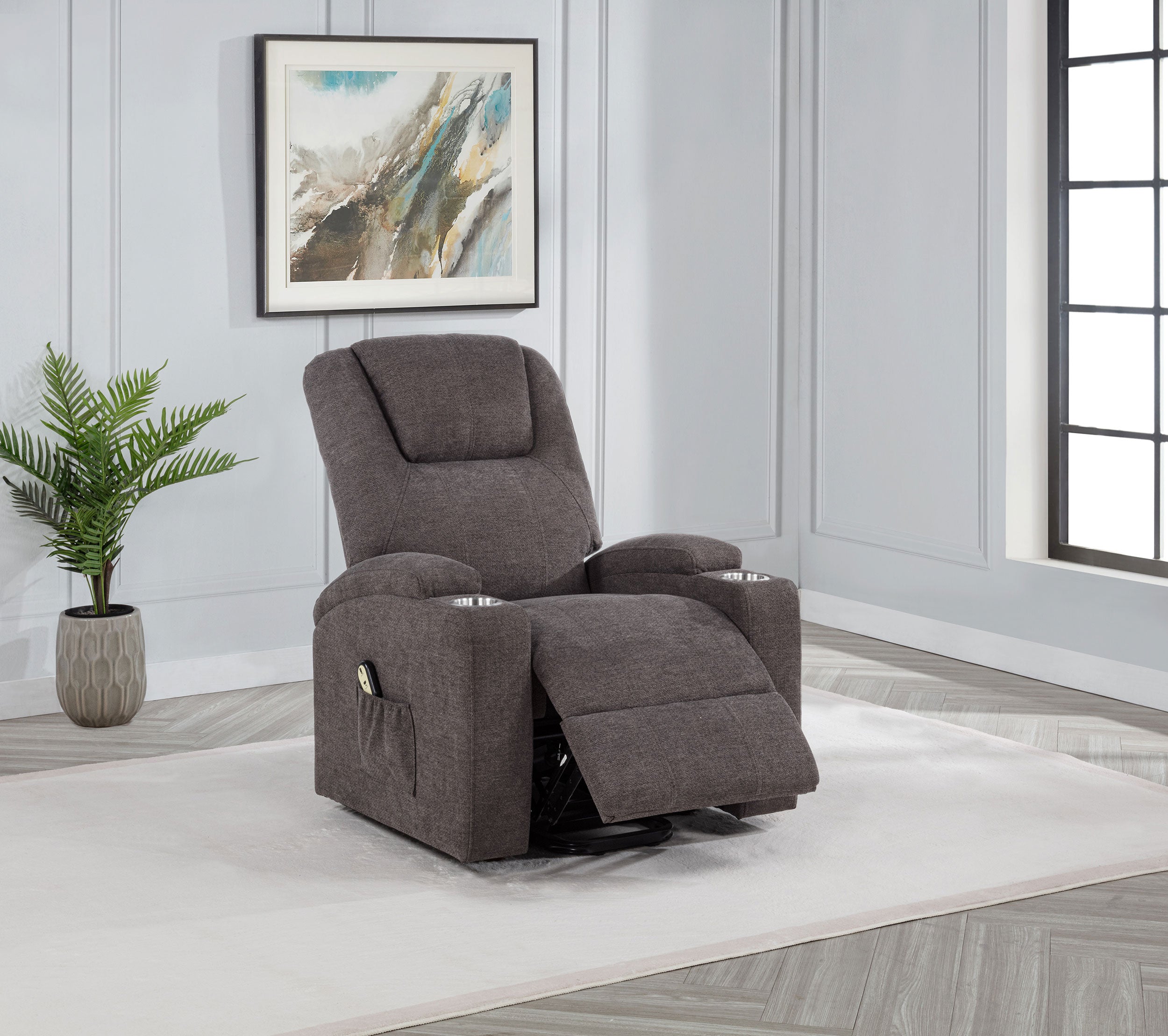 Louie Chenille Upholstered Power Lift Massage Chair Brown — view 3