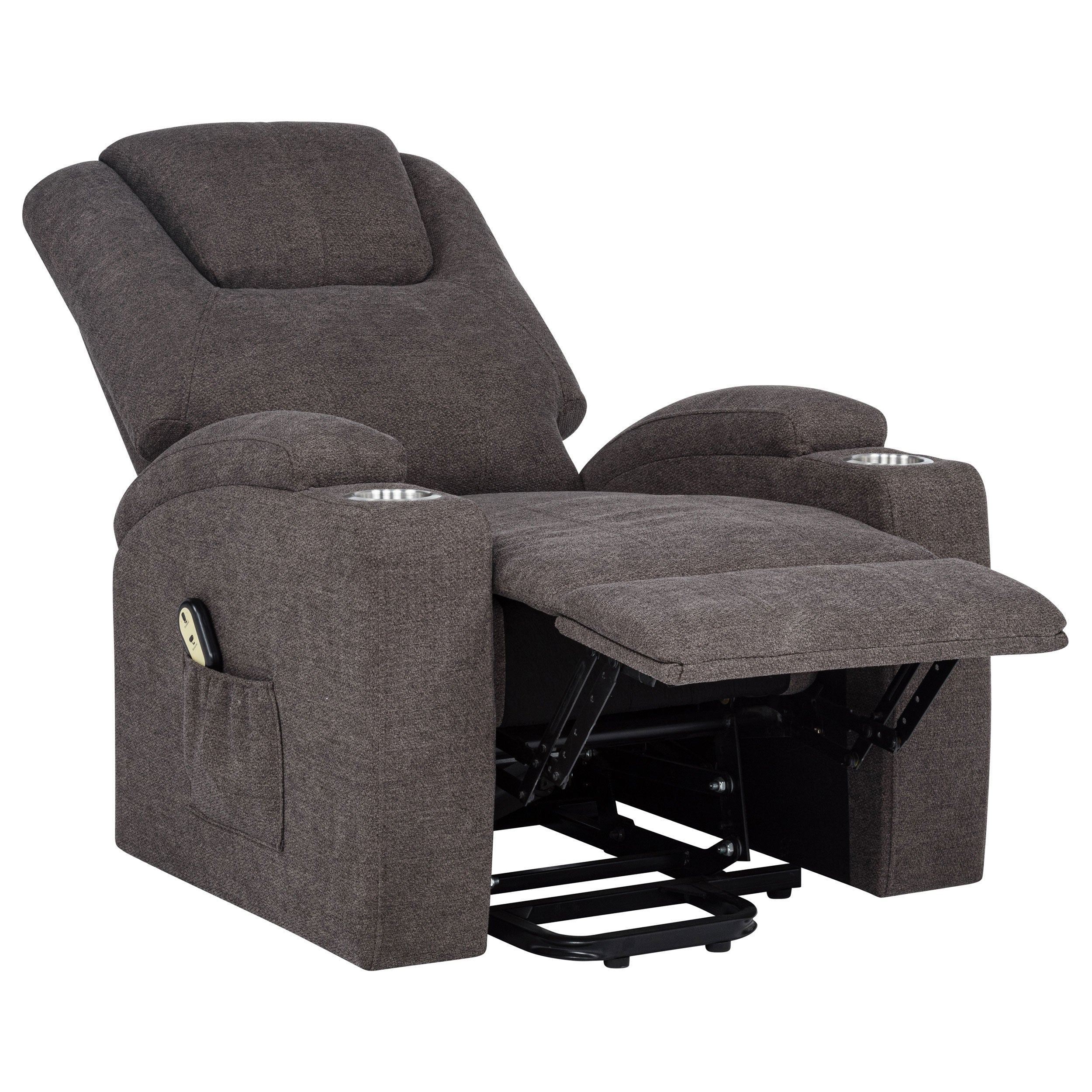 Louie Chenille Upholstered Power Lift Massage Chair Brown — view 7
