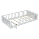 Twin size Floor Platform Bed with Built-in Book Storage Rack, Door,White