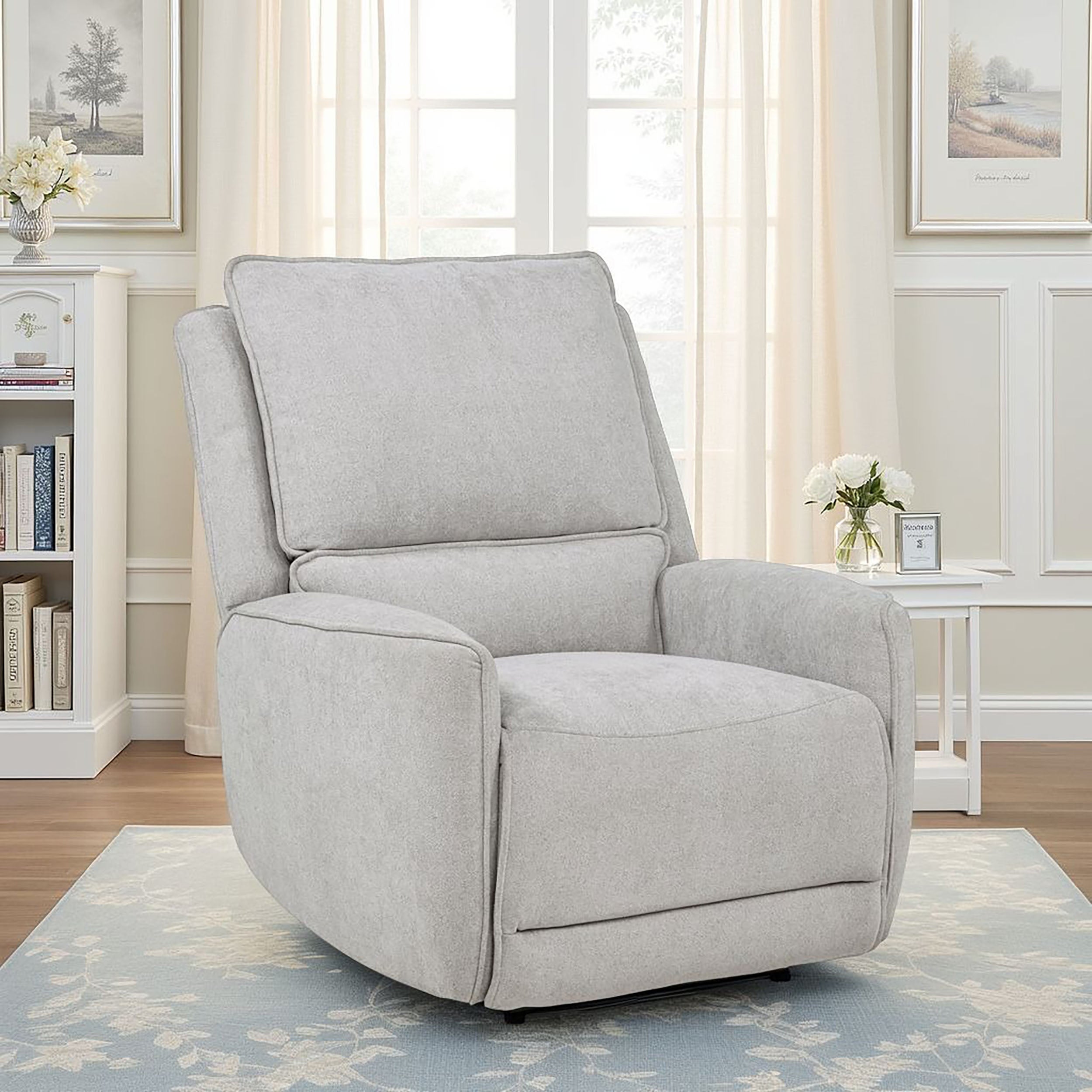 Sylmar Chenille Upholstered Power Recliner Dove Grey — view 2
