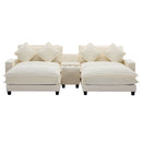 Sectional Sofa Chenille Upholstered Sofa With Two Removable Ottoman, Two USB Ports, Two Cup Holders And Large Storage Box For Living Room