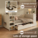 Daybed With Side Shelves, Multi Functional Desk & Charging Station
