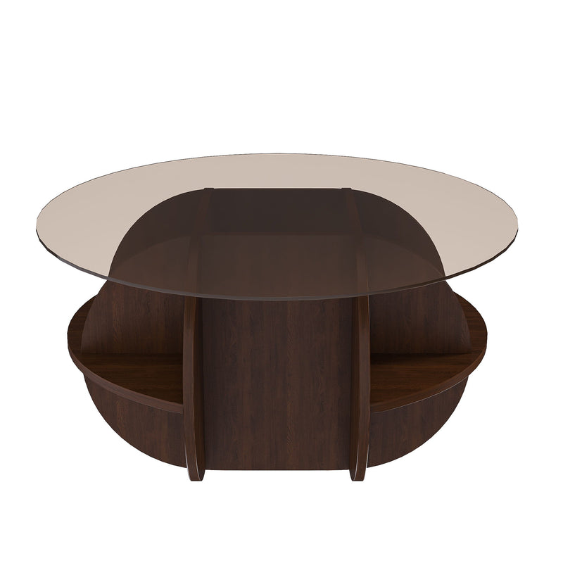 Round Coffee Table With Storage For Living Room - Walnut