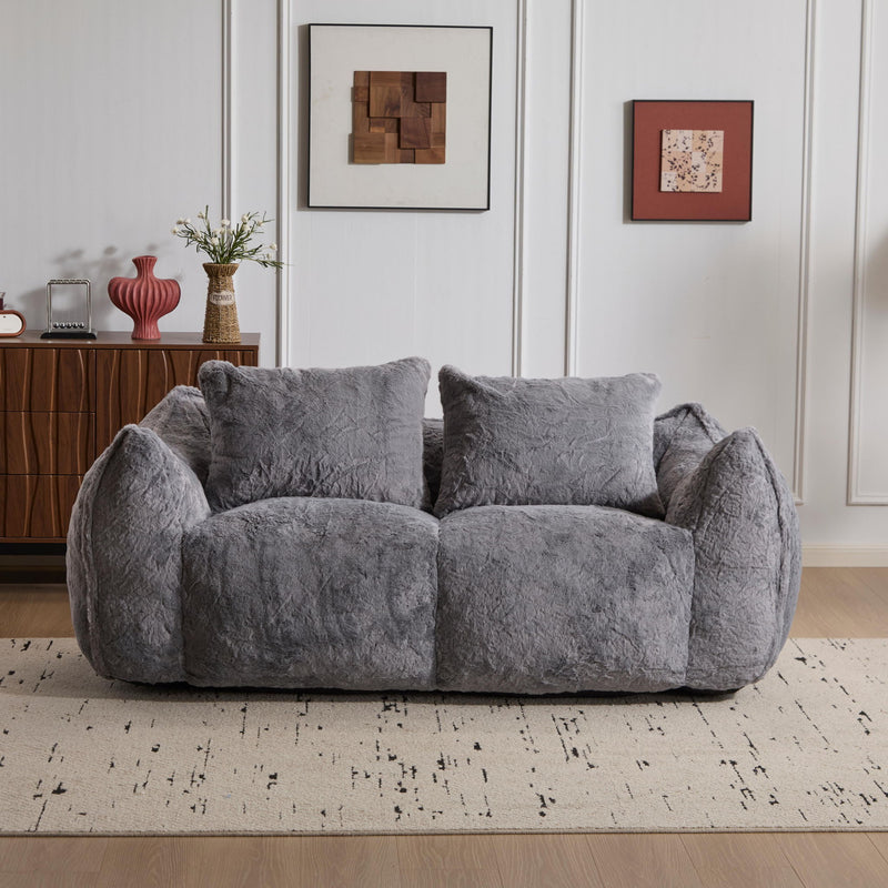 Giant Bean Bag Couch, Ultra Soft Fluffy Loveseat For Living Room Reading Chair With Pillows - Gray