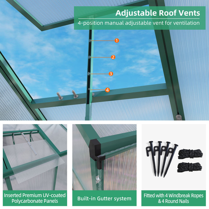 Polycarbonate Walk-In Greenhouse, Raised Base For Outdoor In All Season
