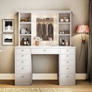 Vanity Desk With LED Lighted Mirror, Makeup Vanity With 11 Drawers, Adjustable Lighting - White