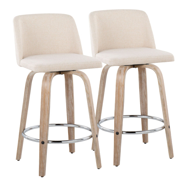 Toriano - Contemporary Fixed Height Counter Stool With Swivel & Round Footrest Modern Design (Set of 2)