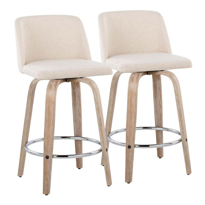 Toriano - Contemporary Fixed Height Counter Stool With Swivel & Round Footrest Modern Design (Set of 2)