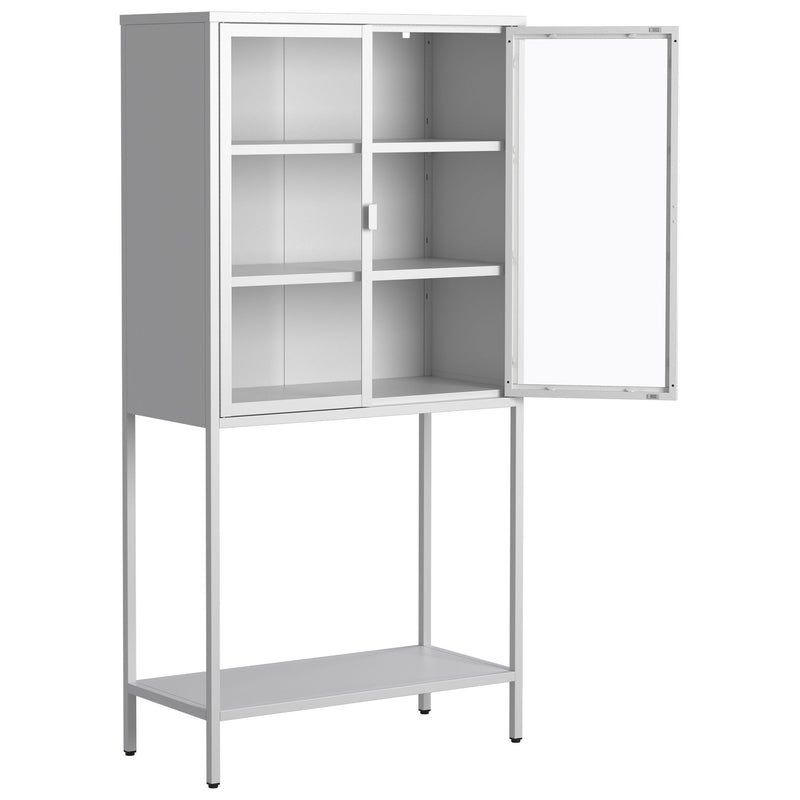 Heavy Duty Metal Storage Cabinet, Display Storage Cabinet With Glass Doors And 2 Adjustable Shelves, Tall Bookcase Modern Bookshelf Cabinet For Home Office, Living Room, Pantry