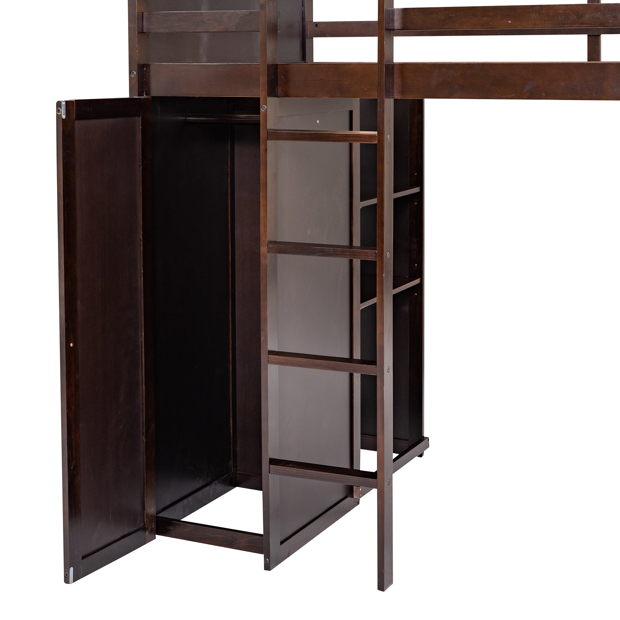 Twin size Loft Bed with a Stand-alone bed, Shelves,Desk,and Wardrobe-Espresso - Atlantic Fine Furniture Melbourne FL