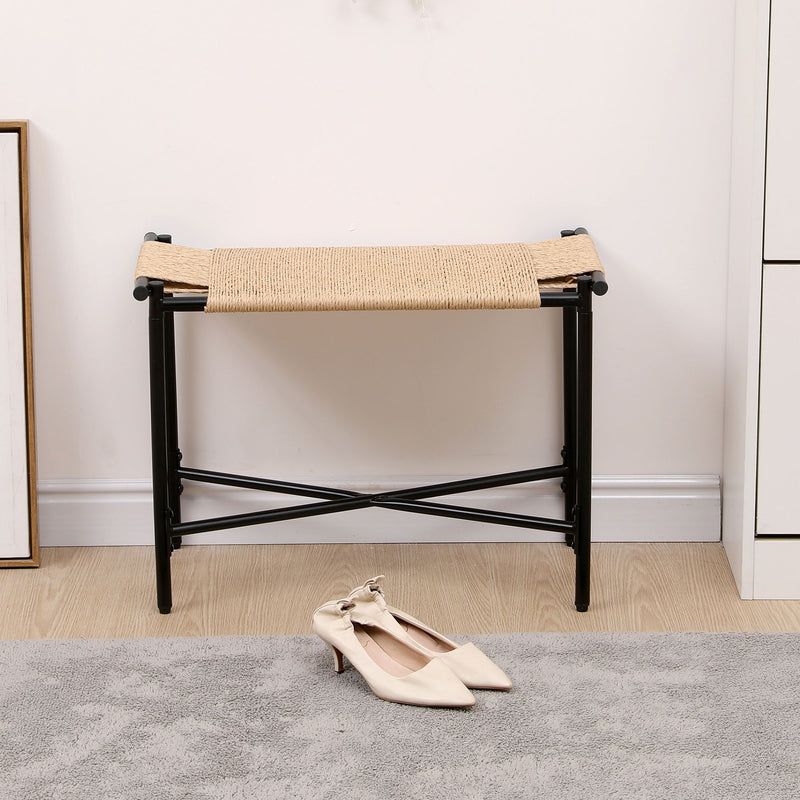 Handwoven Paper Rope Foot Rest Shoes Stools Ottomans For Entryway