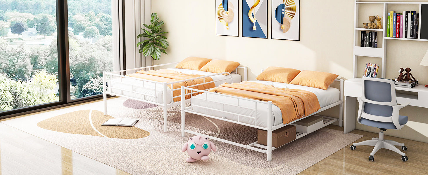 Full Over Full Metal Bunk Bed with Shelf and Guardrails, White - Atlantic Fine Furniture Melbourne FL