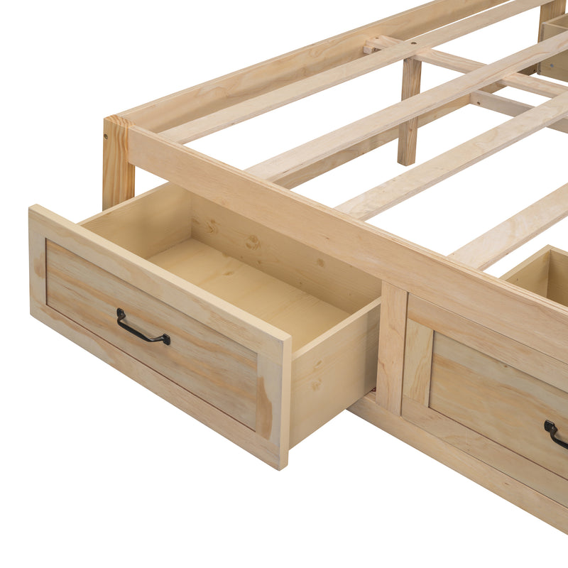 Full Size Platform Bed with 6 Storage Drawers,Antique Natural