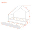 Twin Size Wooden House Bed With Twin Size Trundle, White