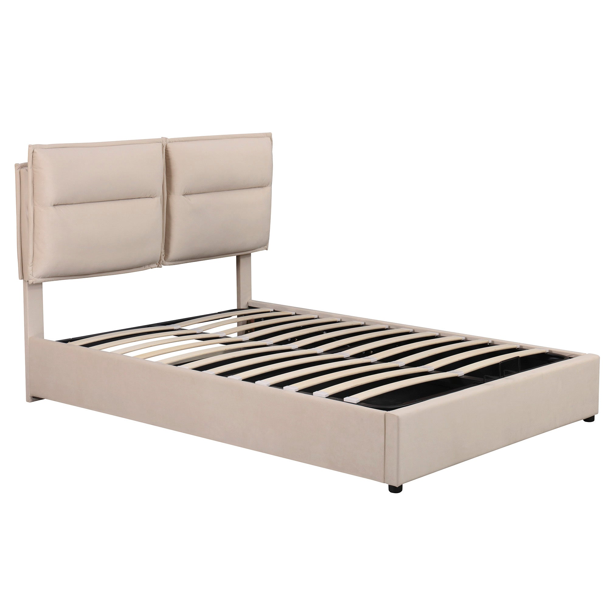 Upholstered Platform bed with a Hydraulic Storage System, Full size, Beige - Atlantic Fine Furniture Melbourne FL