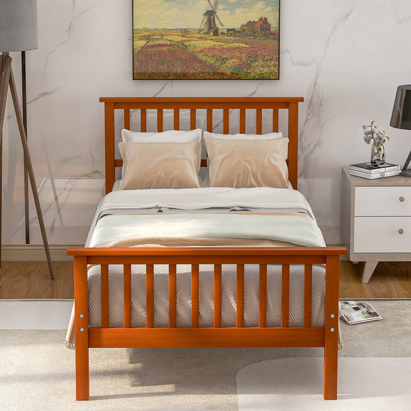 Wood Platform Bed with Headboard and Footboard (Oak)