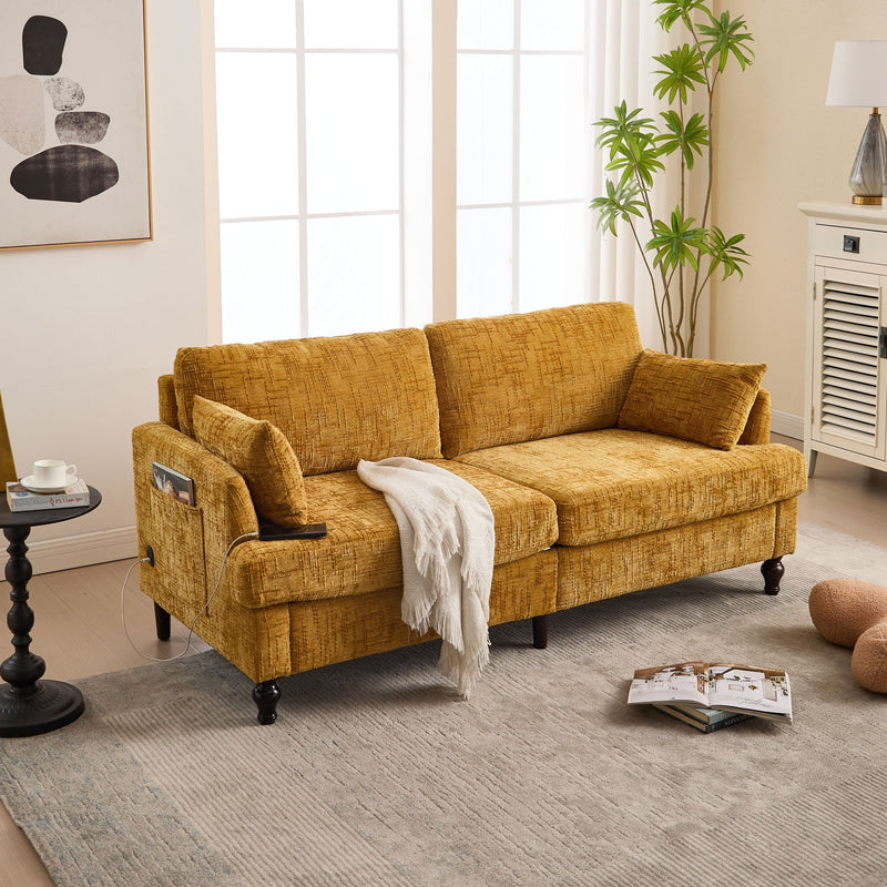 Chenille 2 Seater Sofa With LED Light, USB Charging Port, And Storage Bag