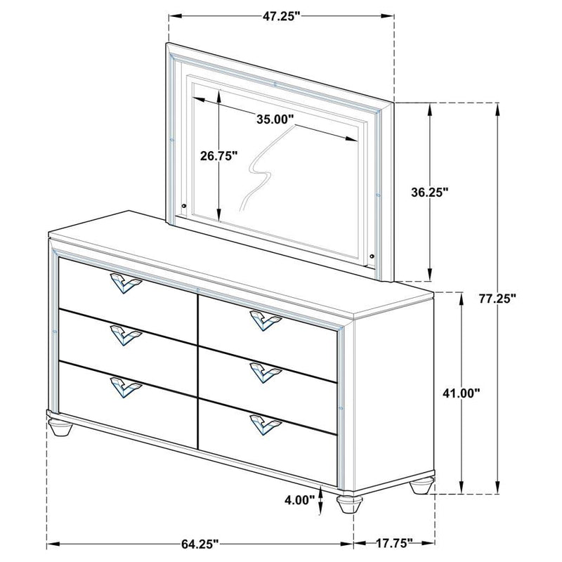 Veronica - 6-Drawer Dresser With Mirror - Light Silver