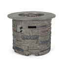 Transitional Outdoor 32" Round Propane Fire Pit Table, Lightweight Concrete Construction - Stone Gray