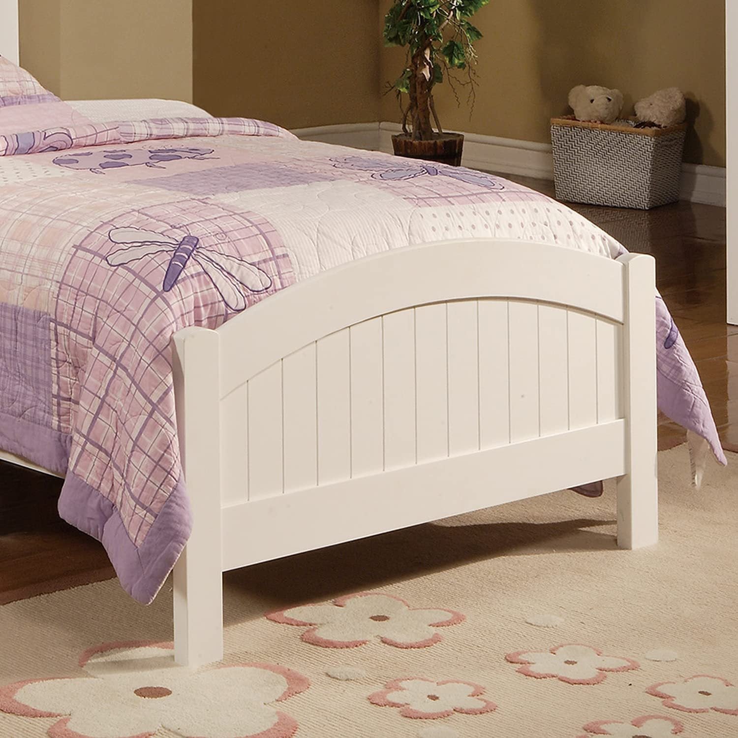 White Color Twin Size Bed Youth Bedroom Furniture Vertical Lines Carved Headboard Plywood - Atlantic Fine Furniture Melbourne FL