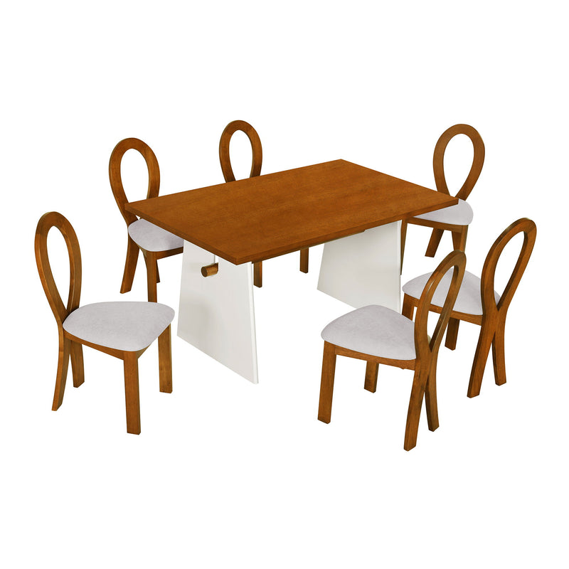 7 Piece Dining Table Set With Trestle Dining Table And 6 Upholstered Dining Chairs