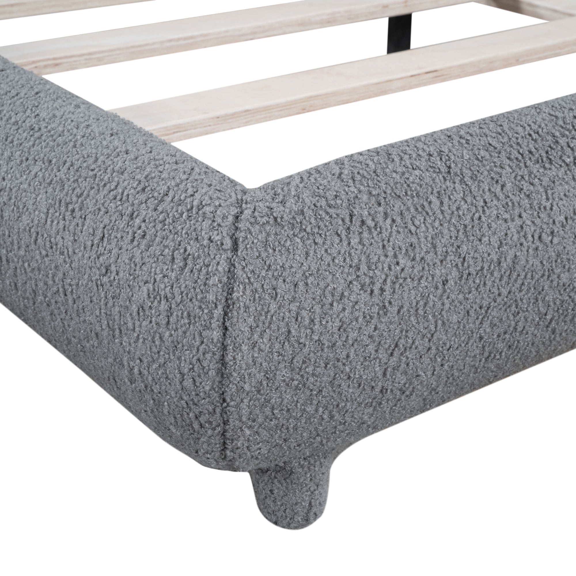 Teddy Fleece Full Size Upholstered Platform Bed with Thick Fabric, Solid Frame and Stylish Curve-shaped Design, Gray - Atlantic Fine Furniture Melbourne FL