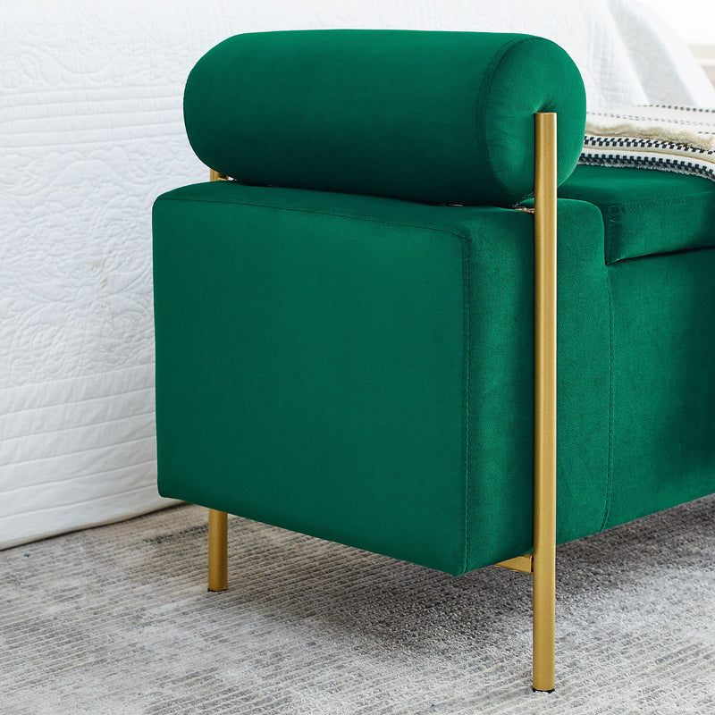 Elegant Upholstered Linen Storage Bench With Cylindrical Arms And Iron Legs, White