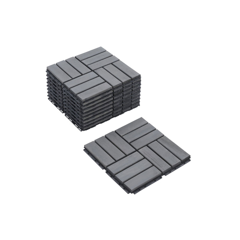 Acacia Wood Interlocking Deck Tiles Checker Pattern For Outdoor Flooring