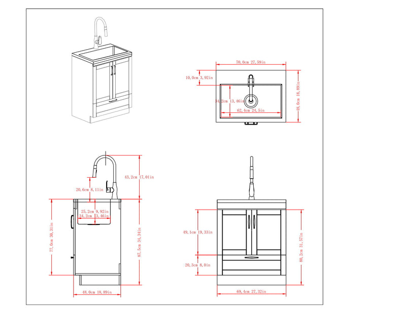 Reed - Deluxe Laundry Cabinet With Pull-Out Faucet And Stainless Steel Sink