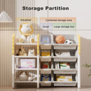 Kids Bookshelf And Toy Storage, 4 Tier Toy Organizers With 8 Removable Storage Bins, Kids Toy Storage Organizer For Study Room - Gray / White / Yellow