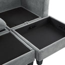 Upholstered L Shaped Sectional Sofa With Storage, Movable Ottoman, And 6 Throw Pillows