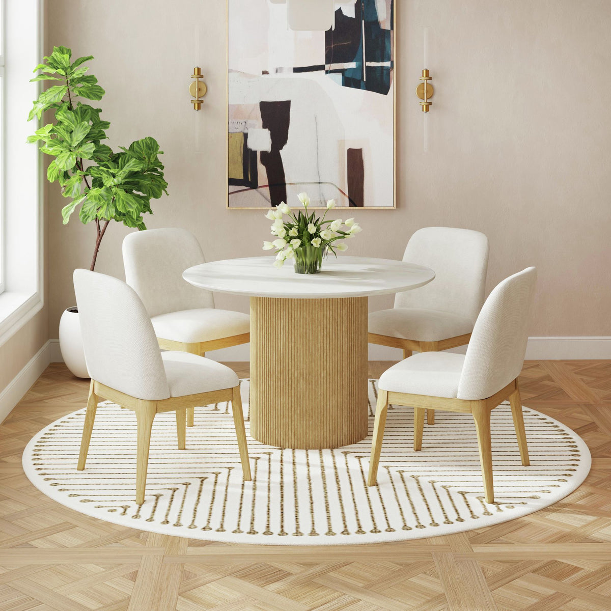 Sylvie Round Dining Table With Faux Marble Top in Black by Elements International, view 10