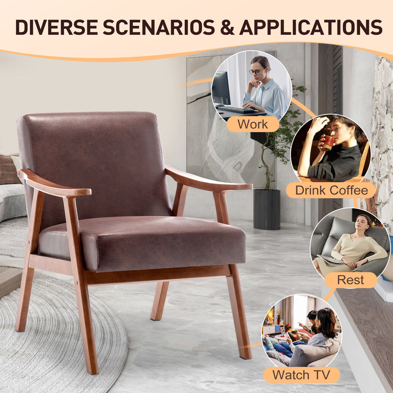Mid Century Modern Accent Chair With Solid Wood Frame And Extra Thick Backrest