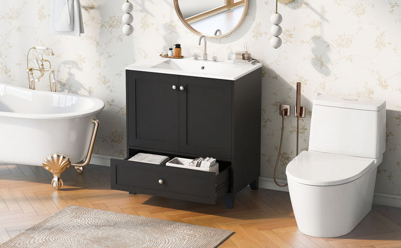 Bathroom Vanity Set With Ceramic Sink And Ample Storage Space Ideal For Small Bathrooms