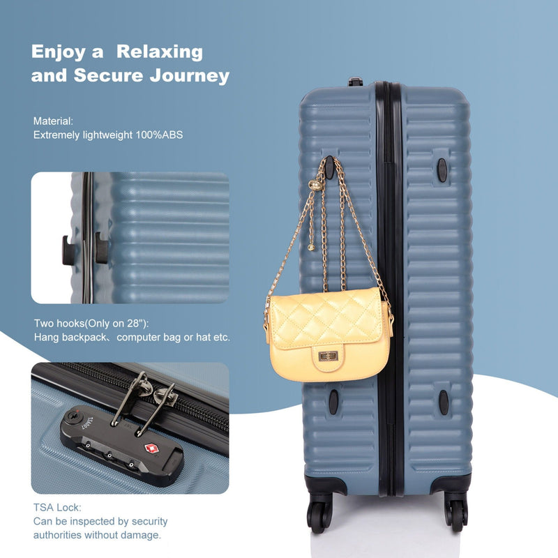 3 Piece Luggage Sets Lightweight Suitcase With Two Hooks, Spinner Wheels, Tsa Lock