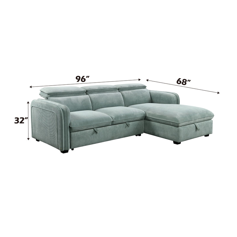 Zavala - Chenille Sectional Sofa With Sleeper & Storage - Light Green