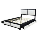 Queen Size Upholstered Platform Bed with Large Rivet-decorated Backrests and 4 Drawers, Velvet matched with Teddy Fleece, Black+White