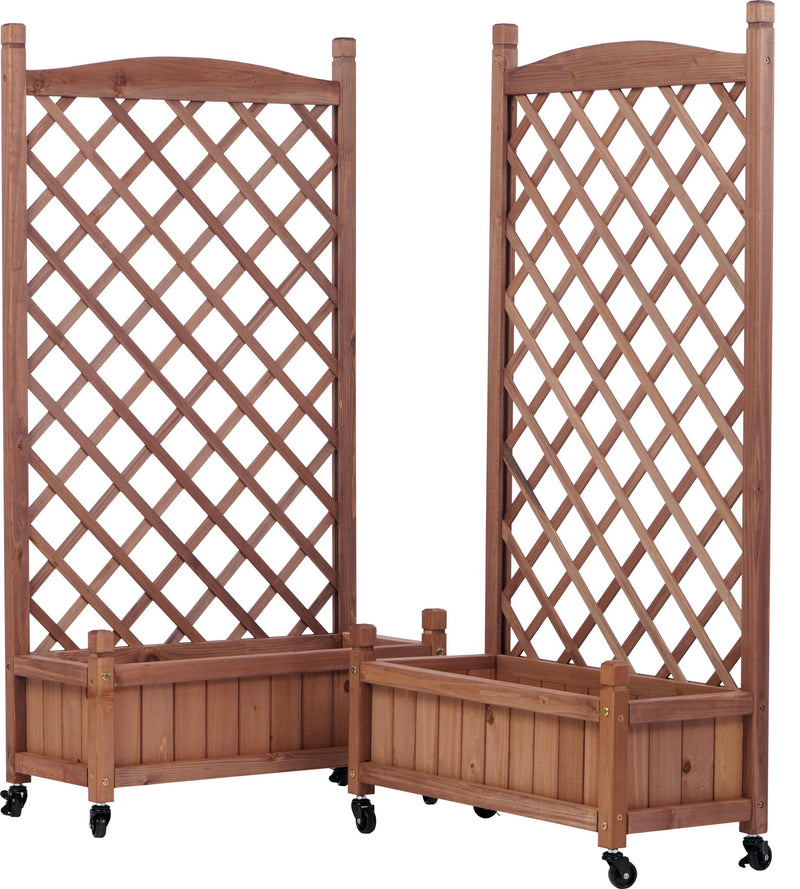 Raised Garden Bed With Trellis 2 Pack, Outdoor Planter Box & Plant Stand With Climbing Racks - Brown