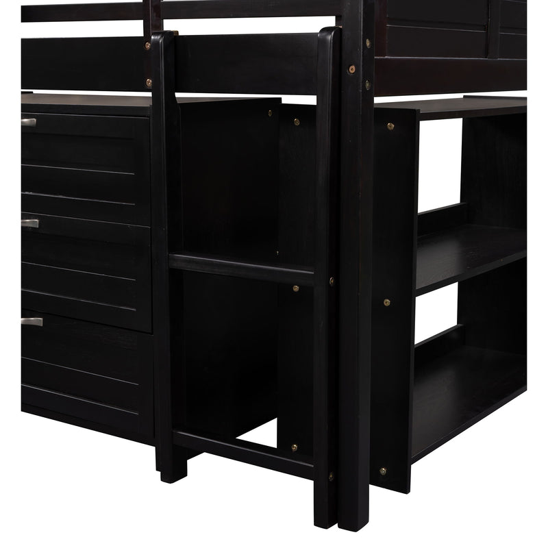Loft Low Bed With Cabinets, Shelves And Slide