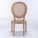French Style Solid Wood Frame Antique Painting Linen Fabric Rattan Back Dining Chair (Set of 2)