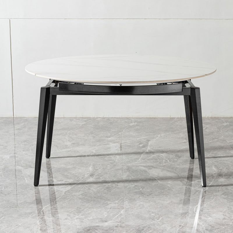 Modern Extendable Round Dining Table With Sintered Stone Top - White / Black