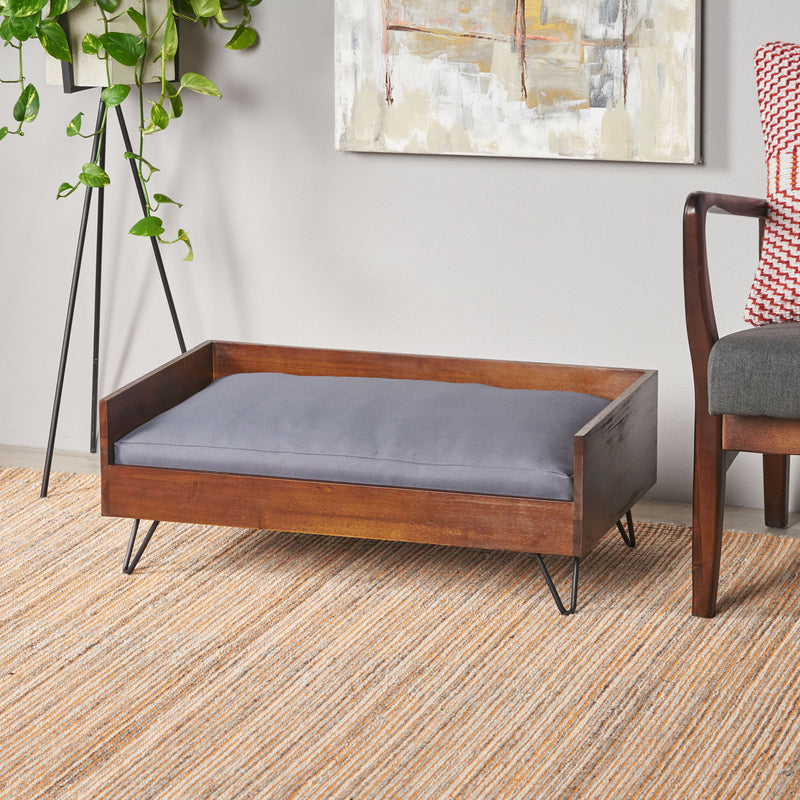 Dog Bed With Sleek Hairpin Legs - Reclaimed Oak / Iron