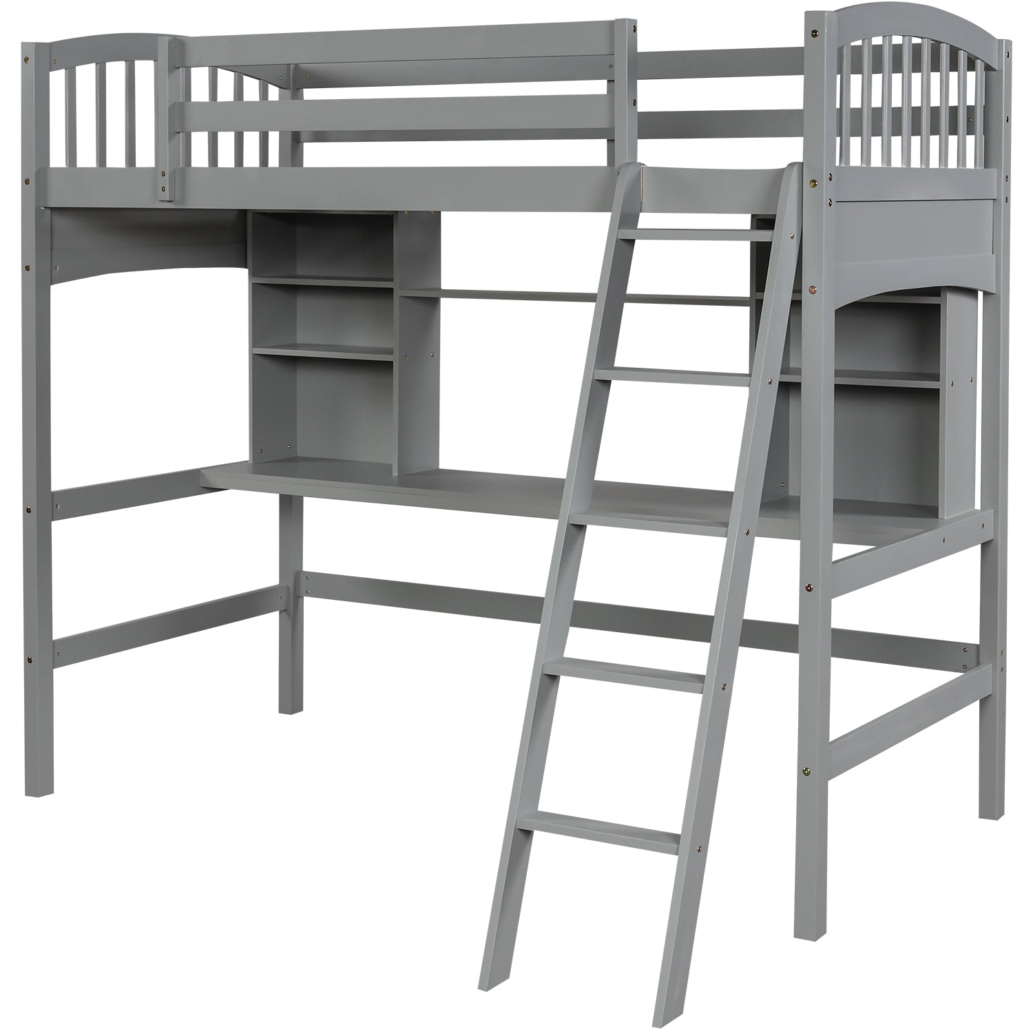 Twin size Loft Bed with Storage Shelves, Desk and Ladder, Gray(OLD SKU :LP000140EAA) - Atlantic Fine Furniture Melbourne FL