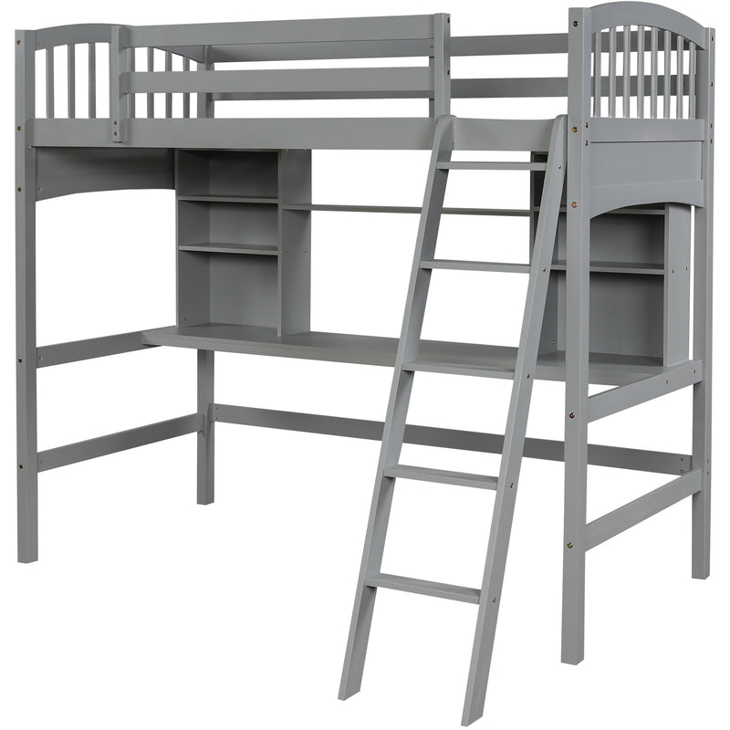 Twin size Loft Bed with Storage Shelves, Desk and Ladder, Gray(OLD SKU :LP000140EAA)