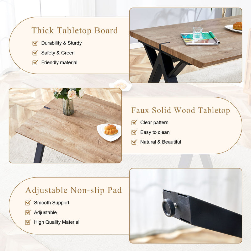 Wood Textured Dining Table With A Frame Legs.Density Board Sticker Pipe Spraying, Suitable For Various Occasions Such As Living Rooms - Black