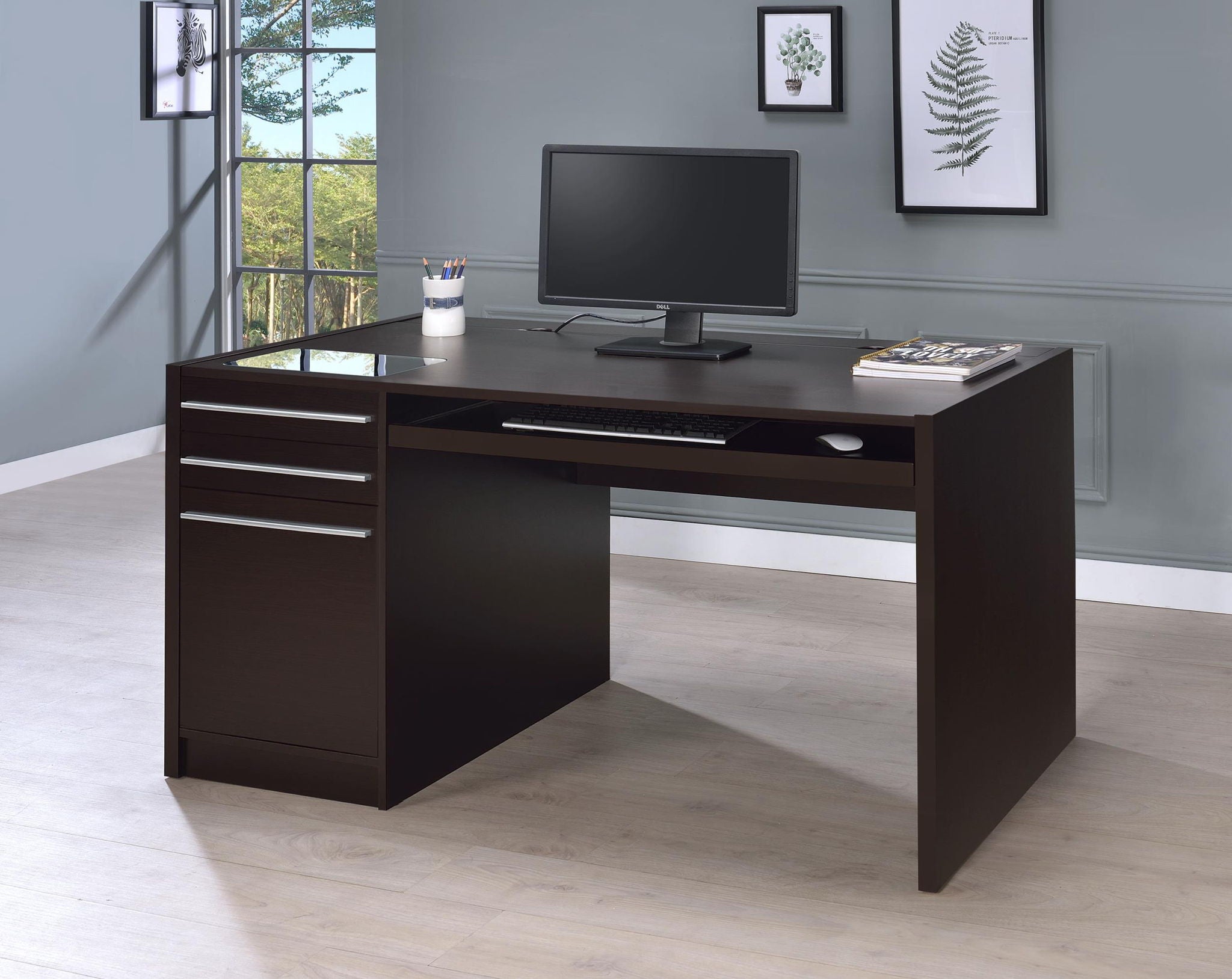 Halston 60-inch 3-drawer Office Computer Desk Cappuccino