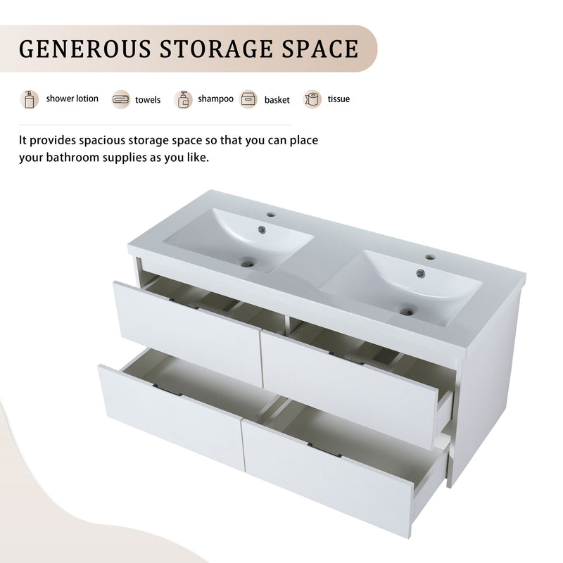 Modern Floating Bathroom Vanity With Dual Resin Sink, Soft Close Drawers